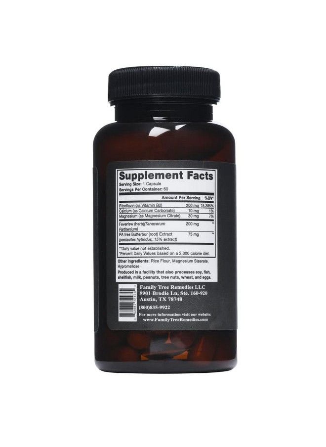 Family Tree Remedies - Preventa Migraine Relief Natural Daily Headache Prevention Supplement 1 Month Supply 60 Caps With 150Mg Pafree Butterbur Root 400Mg Feverfew 400Mg Riboflavin And 60Mg Magnesium - Image 1