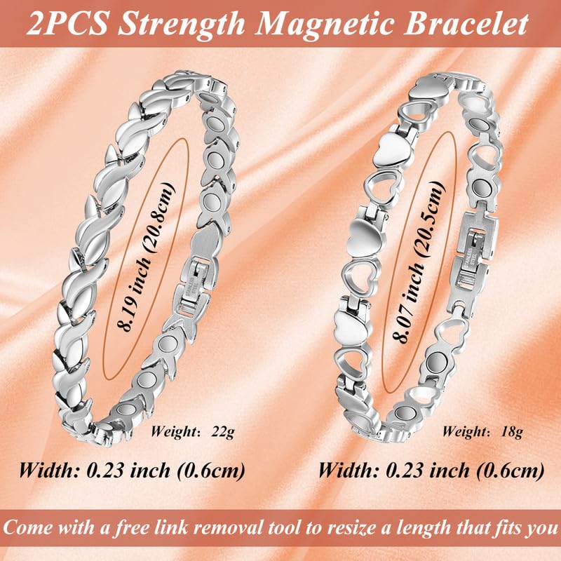 Cigmag 2PCS Magnetic Bracelets for Women Adjustable Titanium Steel Magnetic Bracelet with Strength Magnets Sizing Tool and Present Box - Image 4