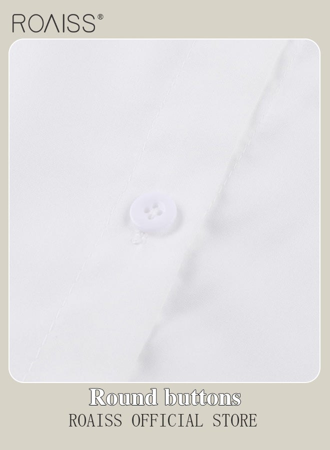 roaiss Ladies Comfortable Lapel Shirt for Daily Commute - Single-Breasted Long Sleeve Top with Simple Solid Color Design and Loose Fit, Women's Classic Regular Shirt  - Image 5