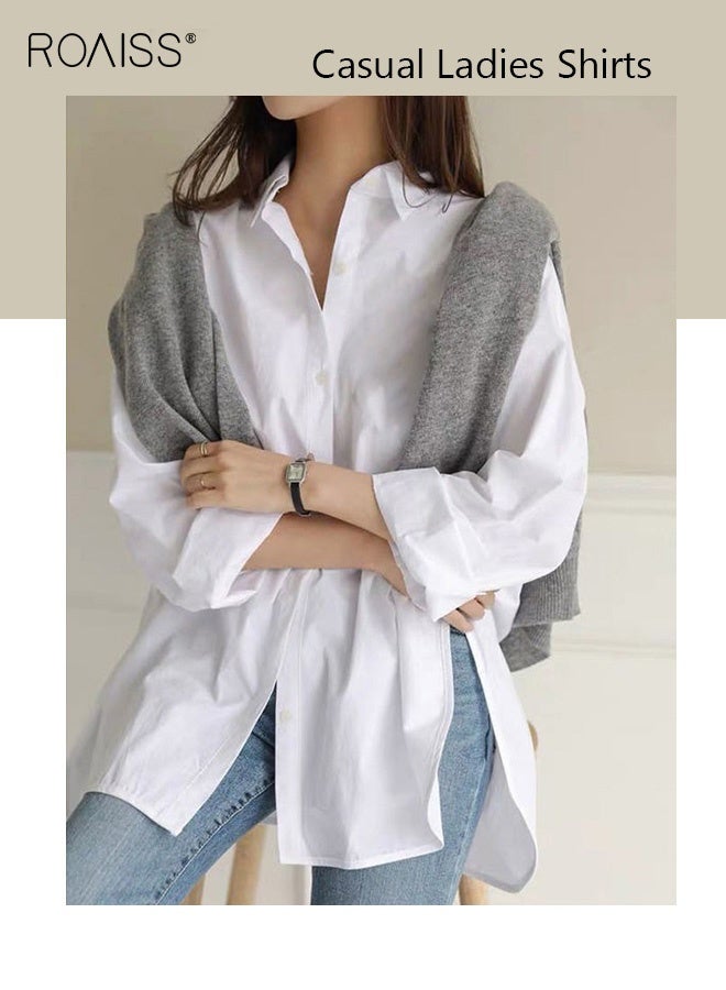 roaiss Ladies Comfortable Lapel Shirt for Daily Commute - Single-Breasted Long Sleeve Top with Simple Solid Color Design and Loose Fit, Women's Classic Regular Shirt - Image 4