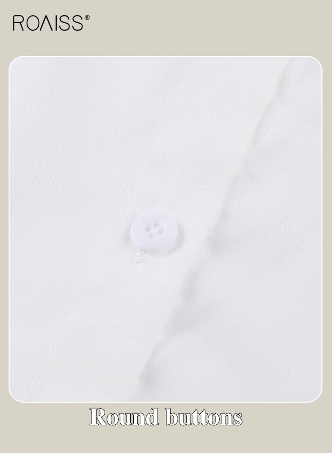 roaiss Ladies Comfortable Lapel Shirt for Daily Commute - Single-Breasted Long Sleeve Top with Simple Solid Color Design and Loose Fit, Women's Classic Regular Shirt - Image 5