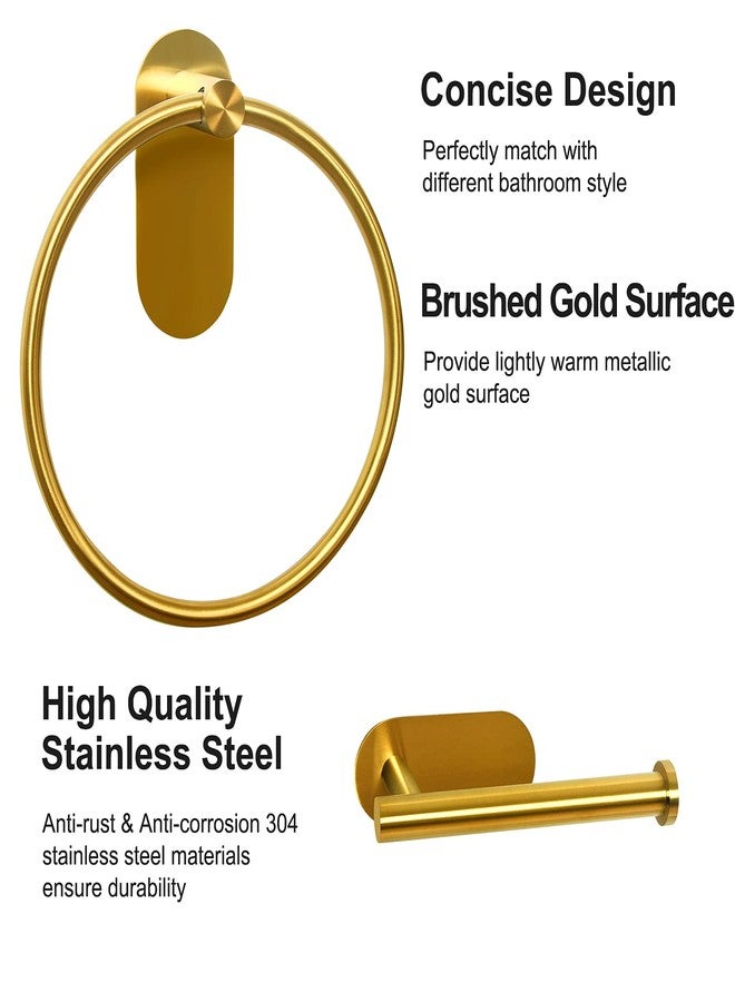 HouseAid Self Adhesive Towel Ring and Toilet Paper Holder Set, Stainless Steel No Drilling Hand Towel Holder Kit for Bathroom, Brushed Gold (2 Pieces) - Image 4