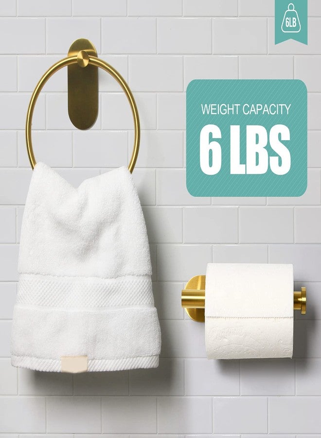 HouseAid Self Adhesive Towel Ring and Toilet Paper Holder Set, Stainless Steel No Drilling Hand Towel Holder Kit for Bathroom, Brushed Gold (2 Pieces) - Image 3