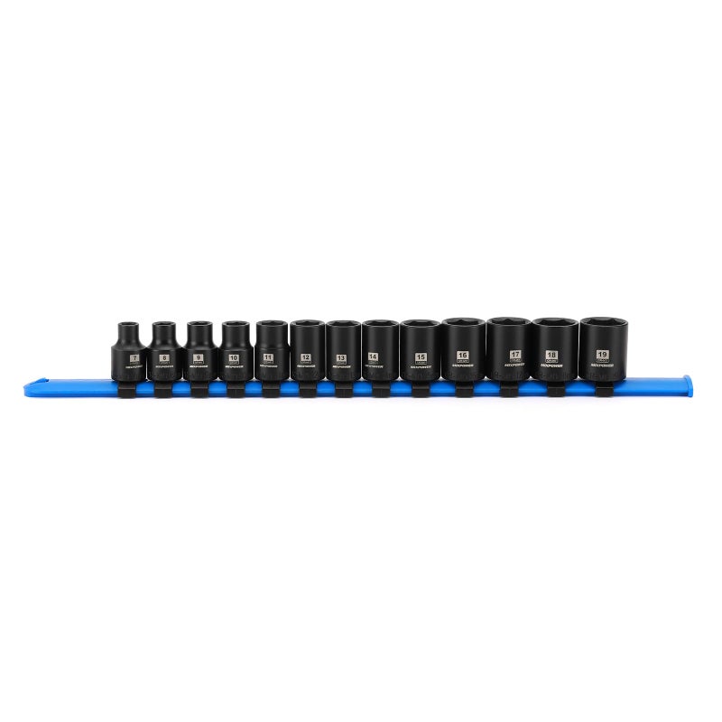 MIXPOWER 38 Drive Shallow Magnetic Impact Socket Set with Storage Rails 13Piece 6 Point 719mm Metric CRMO - Image 2