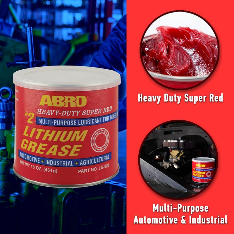 ABRO #2 Super Red Lithium Grease: Multipurpose Heavy-Duty Lubricant for Extreme Conditions, Automotive, Industrial, & Agricultural Use, Wheel Bearings, Brakes 16oz. - Image 2