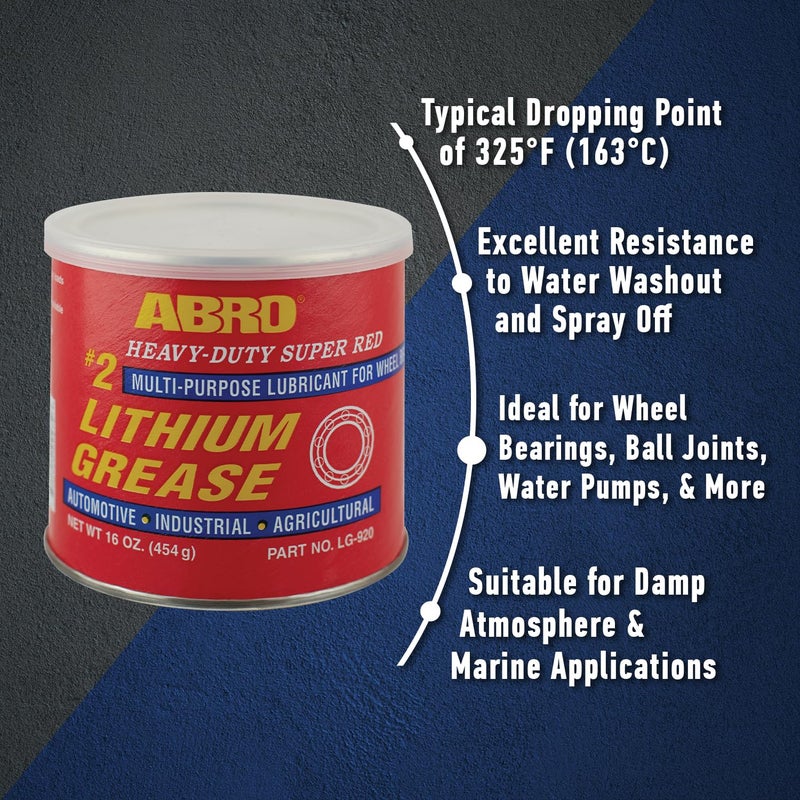 ABRO #2 Super Red Lithium Grease: Multipurpose Heavy-Duty Lubricant for Extreme Conditions, Automotive, Industrial, & Agricultural Use, Wheel Bearings, Brakes 16oz. - Image 3