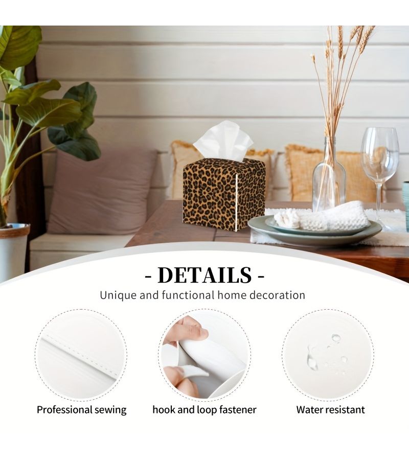 Leopard Pattern PVC Desktop Tissue Box 1pc For Home Travel Office - Image 5