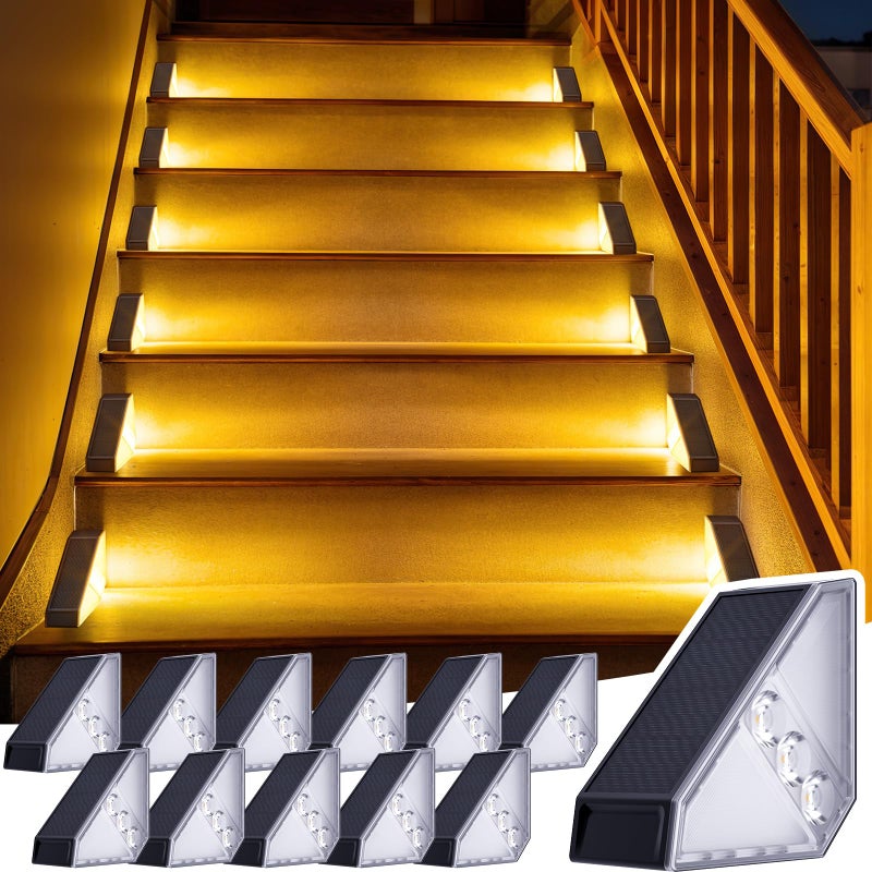 JSOT Solar Step Stair Lights Outdoor Yard Decor 12 Pack IP65 Waterproof Deck Lighting for Outside Solar Powered Solar Garden Light Decor for Fence Backyard Front Porch Step Balcony Wall Patio