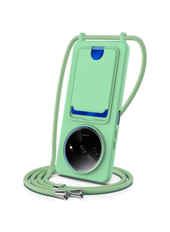 The Bros Case For Redmi A3 / A3x / Xiaomi Poco C61 Integrated Card Bag Solid Color Liquid Silicone Phone Case with Lanyard