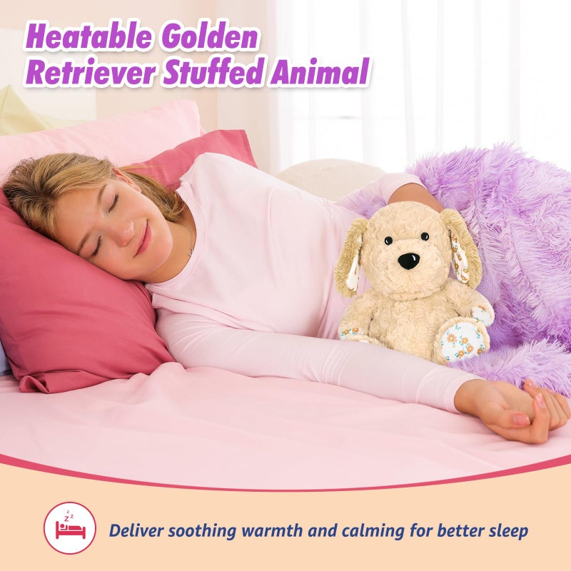 Ditucu Original Golden Retriever Microwavable Weighted Stuffed Animal Heated Dog Plush for Warmth Comfort Period Cramps Pain Plushies Toys Gifts for Kids Adults Light Brown 9 inch - Image 2