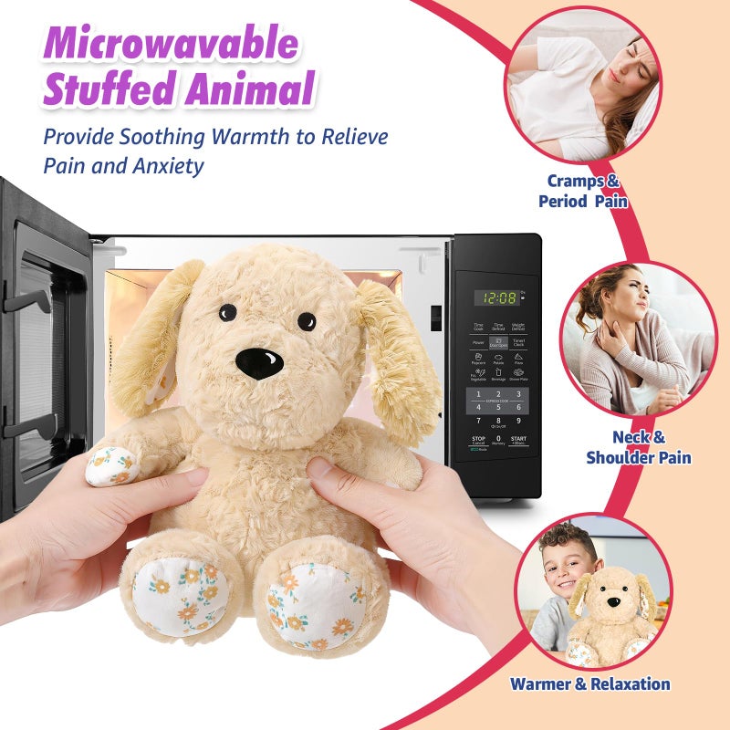 Ditucu Original Golden Retriever Microwavable Weighted Stuffed Animal Heated Dog Plush for Warmth Comfort Period Cramps Pain Plushies Toys Gifts for Kids Adults Light Brown 9 inch - Image 5