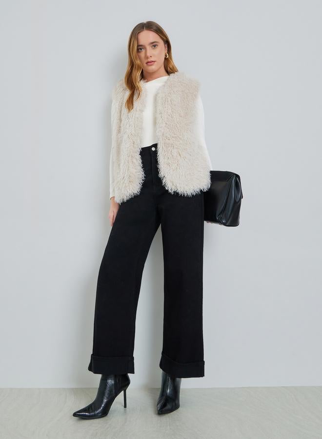 Take Two Beige Sleeveless Faux Fur Coat - Image 2