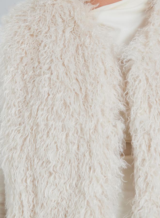 Take Two Beige Sleeveless Faux Fur Coat - Image 3