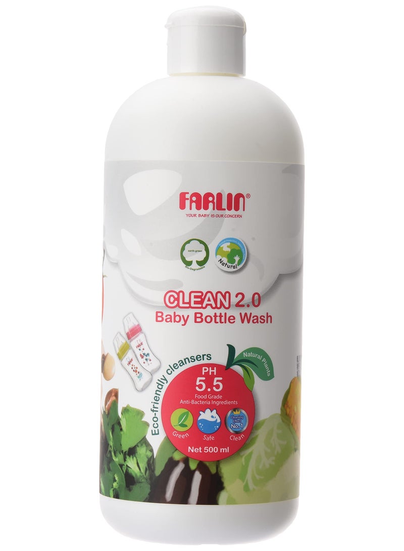 إيروريكس فارلين كلين 2.0 غسول زجاجات الرضاعة والفواكه 500 مل، مصنوع من مواد نباتية وصديقة للبيئة، درجة حموضة 5.5، درجة حرارة الطعام - Image 1