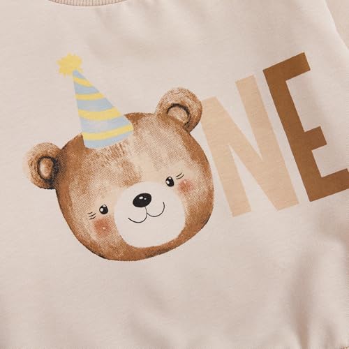Frietlebird 1st Birthday Outfit Boy First Birthday Outfit Boy Beary First Long Sleeve Bear Print Sweatshirt Pants Cake Smash Clothes (B-Beige Brown,6-12 Months) - Image 5
