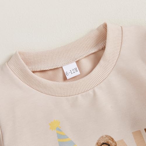 Frietlebird 1st Birthday Outfit Boy First Birthday Outfit Boy Beary First Long Sleeve Bear Print Sweatshirt Pants Cake Smash Clothes (B-Beige Brown,6-12 Months) - Image 4