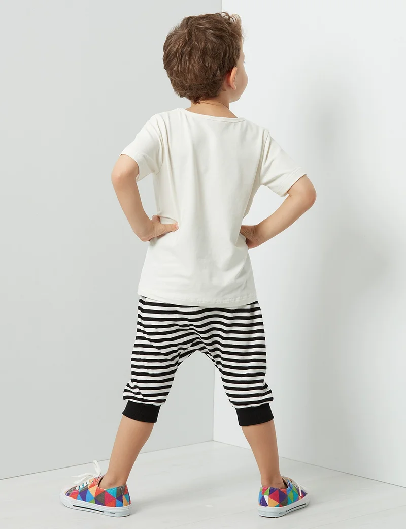 Denokids Pizza Crocodile Boy T-shirt Capri Shorts Set