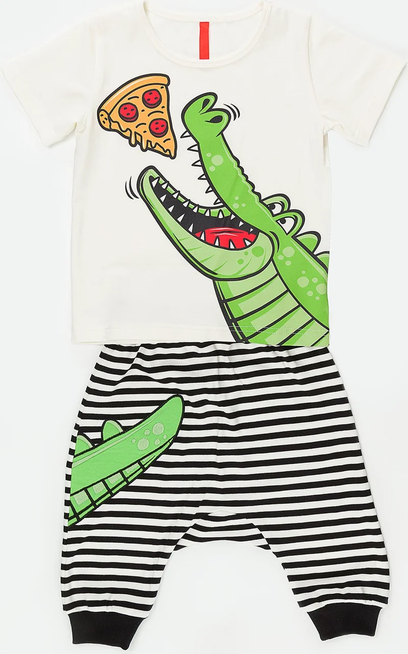 Denokids Pizza Crocodile Boy T-shirt Capri Shorts Set