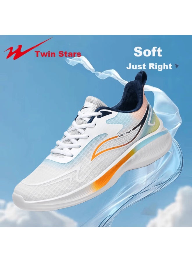 Shuangxing Men's Sports Running Shoes Breathable Lightweight Mesh Casual Sneakers White Moon Orange Size 44