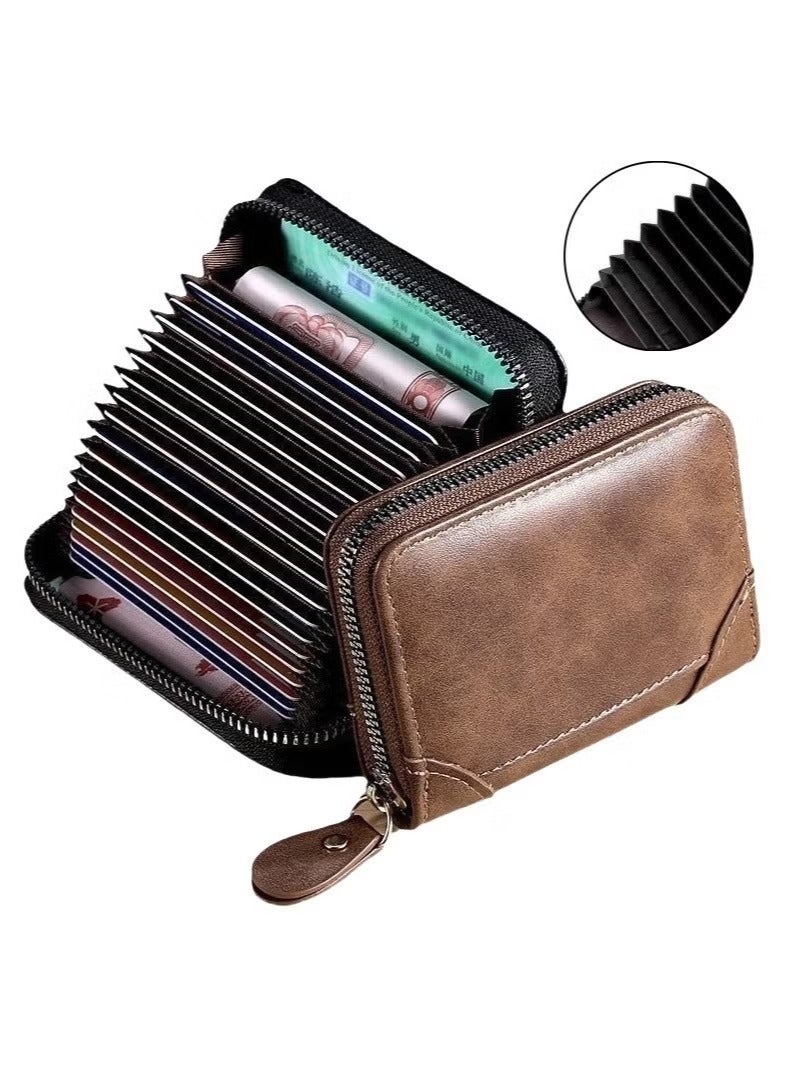 RFID credit card holder wallet, small leather wallet, unisex card holder 12 compartment coin purse - Image 1