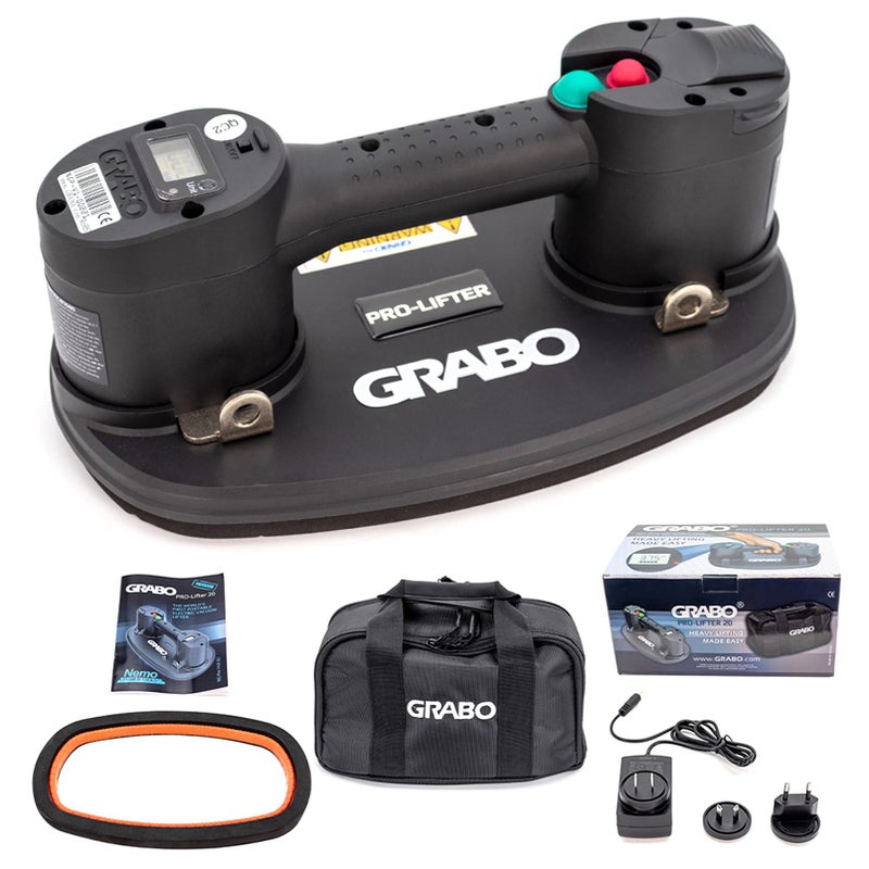 GRABO Pro Electric Vacuum Suction Cup Lifter With Automatic Turn OnOff Pump Function Digital Display Electronic Pressure Gauge for Wood Drywall Granite Glass Tile Heavy Lifting Tool