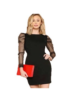 Women's black dress with transparent chiffon sleeves