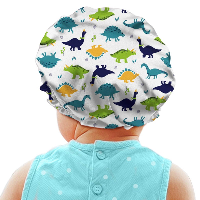 Babrukda Kids Hair Cover, Children Satin Bonnet, Boys Girls Satin Sleep Cap, Adjustable Elastic Band Beanie Hat for Night Sleeping Easy Clean Headwear for Toddler Baby Dinosaur - Image 2