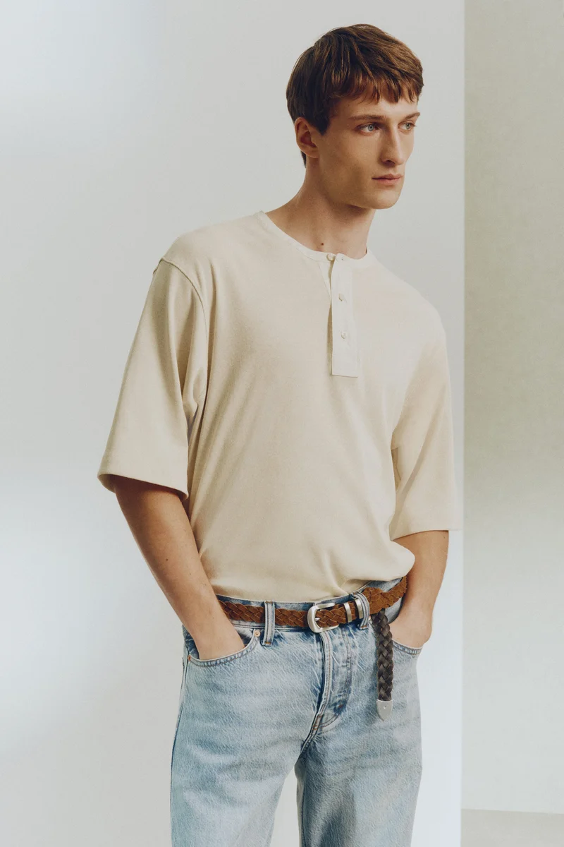 Loose Fit Linen-blend Henley top
