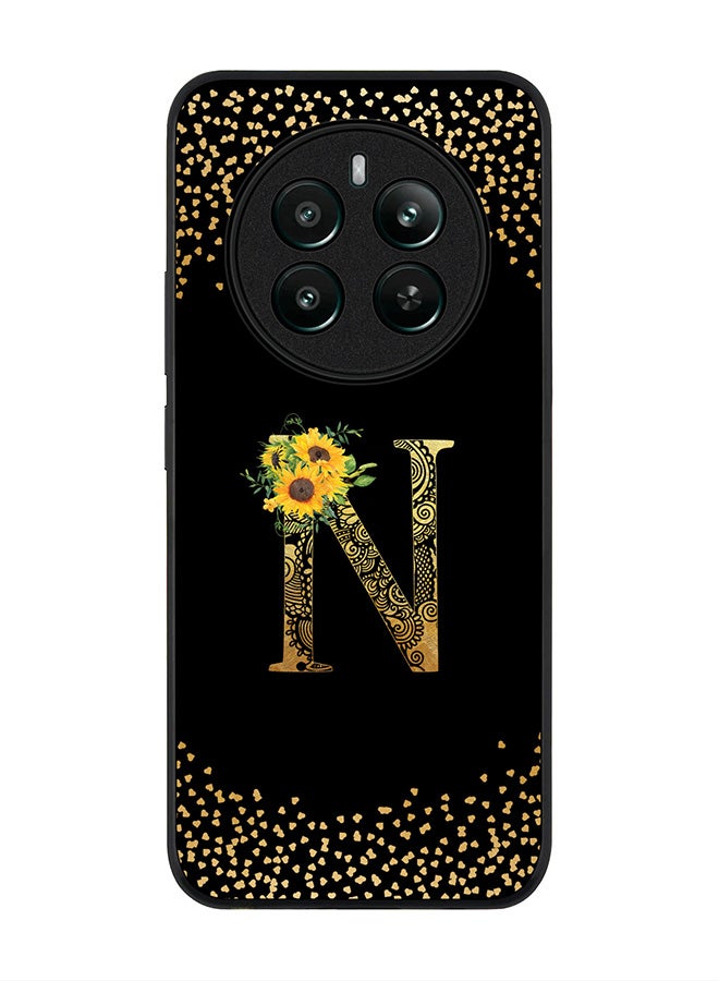 Stylizedd Rugged Black edge case for Realme 12 Plus 5G / Realme 12 4G Case Cover- Custom Monogram Initial Letter Floral Pattern Alphabet - N ( Black) - Image 1