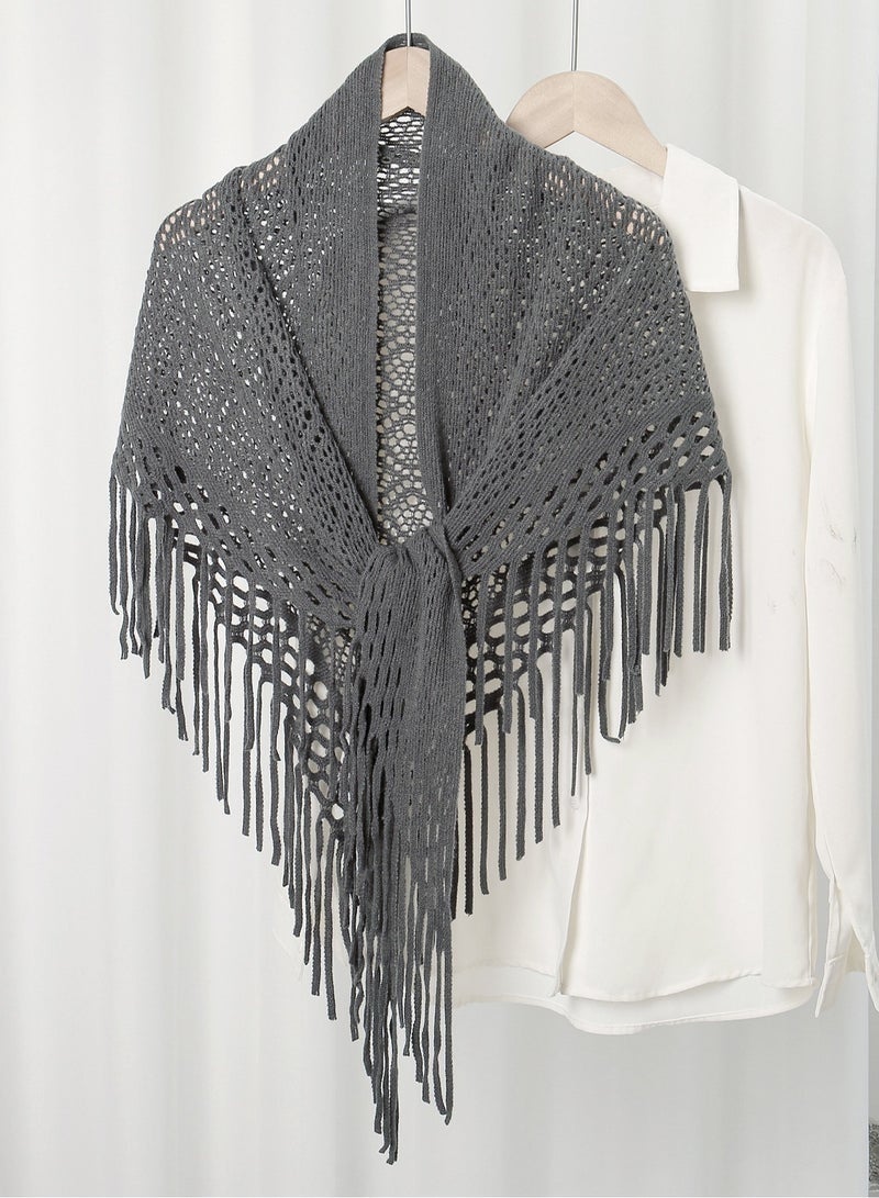 Women Knit Shawl with Tassel Fashion Clothes Essential Scarf for Evening Party - Image 1
