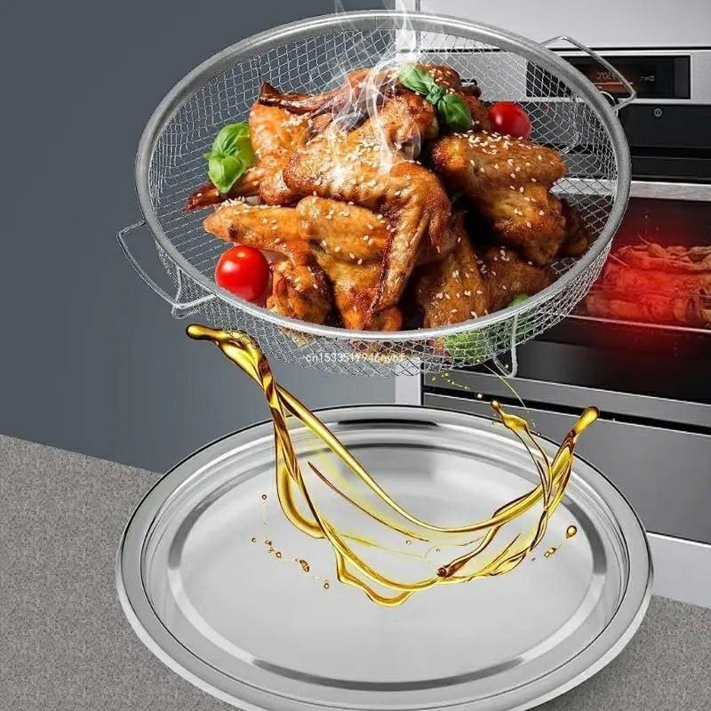 Gyanadh Round Stainless Steel Oil Filter Fried Food Metal Colander Strainer Leakage Deep Fry Net Frying Residue Wire Plate Steaming Basket Air Fryer - Image 4