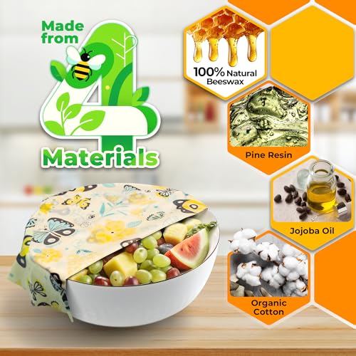 OHIYO Reusable Beeswax Wrap for Food, 9 Pack Organic Cotton Beeswax Papers (1XL + 3M + 5S), Bread Sandwich Wrapper, Suitable for Bowls, Cheese, Reusable Plastic-Free Food Storage Wrap - Image 2