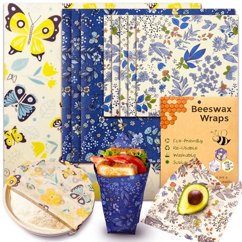 OHIYO Reusable Beeswax Wrap for Food, 9 Pack Organic Cotton Beeswax Papers (1XL + 3M + 5S), Bread Sandwich Wrapper, Suitable for Bowls, Cheese, Reusable Plastic-Free Food Storage Wrap - Image 1