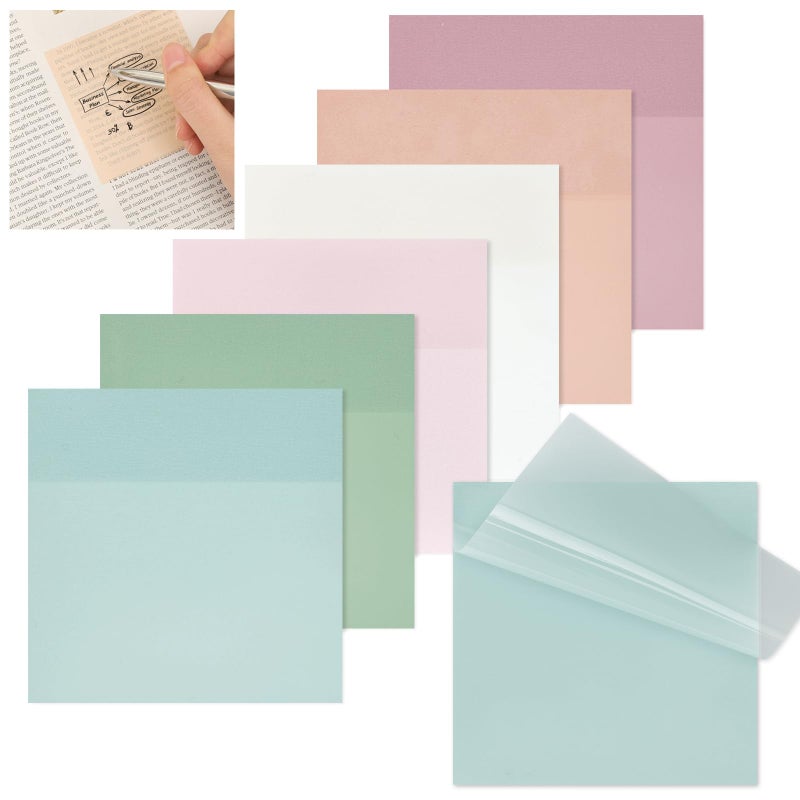 EOOUT Transparent Sticky Notes, 6 Pads 3x3 Inch, 6 Colors Pastel Clear Self-Adhesive Waterproof Translucent Sticky Notes, 300 Sheets, for Bible Tabs, Book Tabs, School Supplies, Office - Image 1