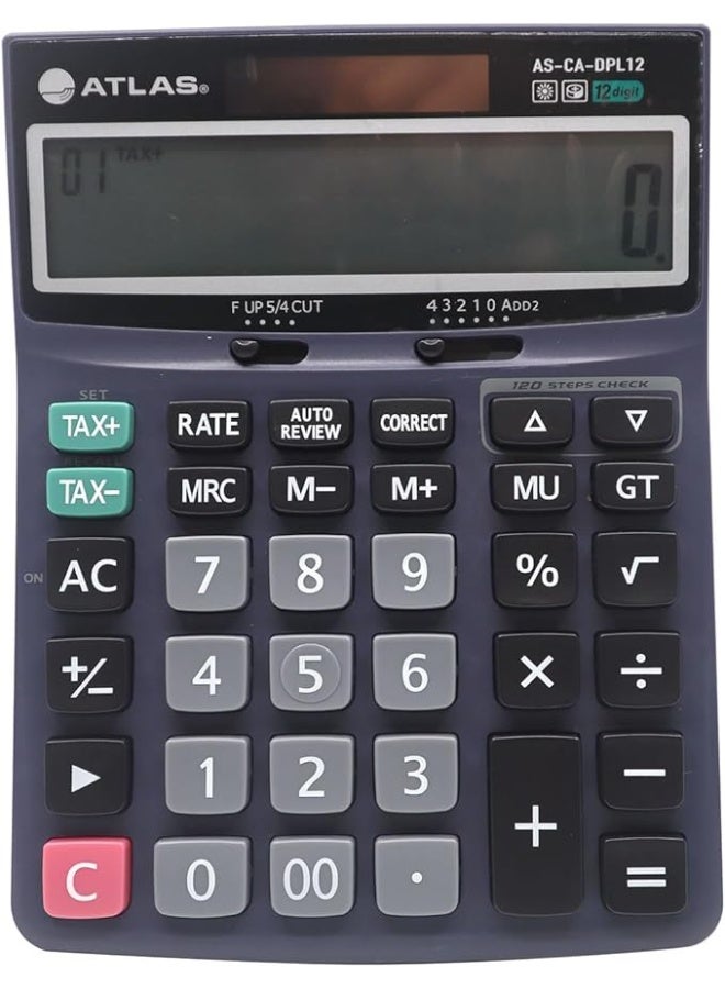ATLAS 12-Digit Calculator, 120-Step Check & Correct, Dual Power, Grand Total & Tax Function, Large - Image 1