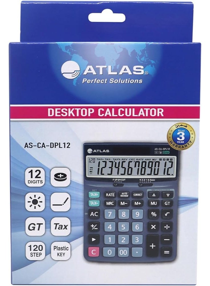 ATLAS 12-Digit Calculator, 120-Step Check & Correct, Dual Power, Grand Total & Tax Function, Large - Image 2