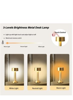 Lukadah Touch Control Sensor Table Lamp Rechargeable Lamp, 3-Levels Brightness Portable Metal LED Desk Lamp Dimmable Night Light, Bar Restaurant Lamp - USB Bedside Lamp  - Image 2