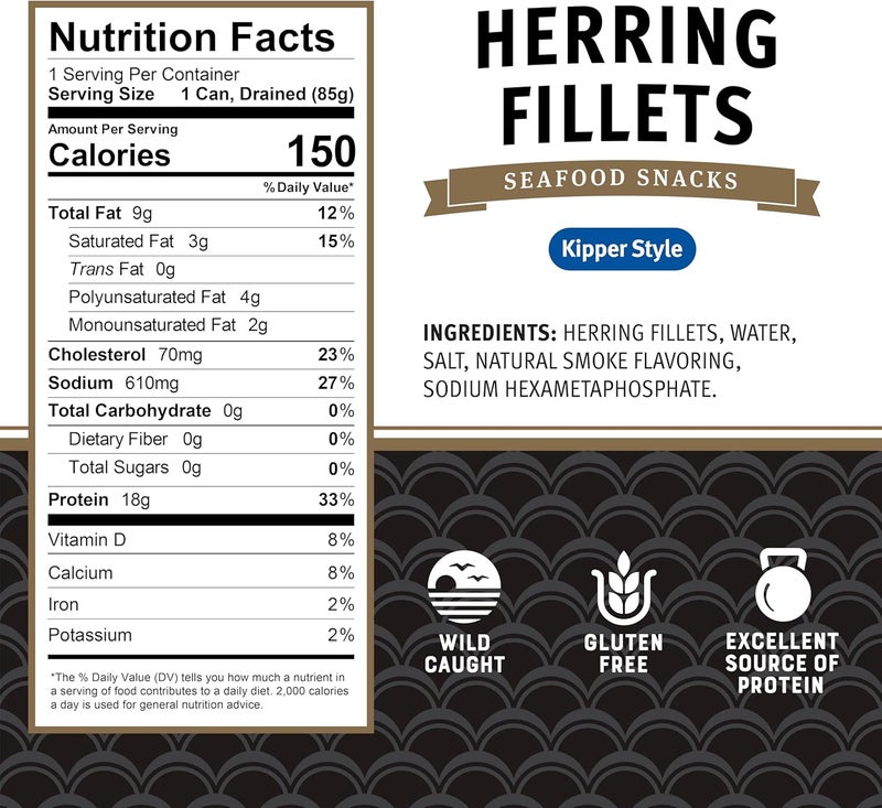 Brunswick Boneless Kipper Style Herring Fillets, 3.53 oz Can (Pack of 12) - High Protein, Gluten Free, Keto Friendly Seafood Snacks - Image 2