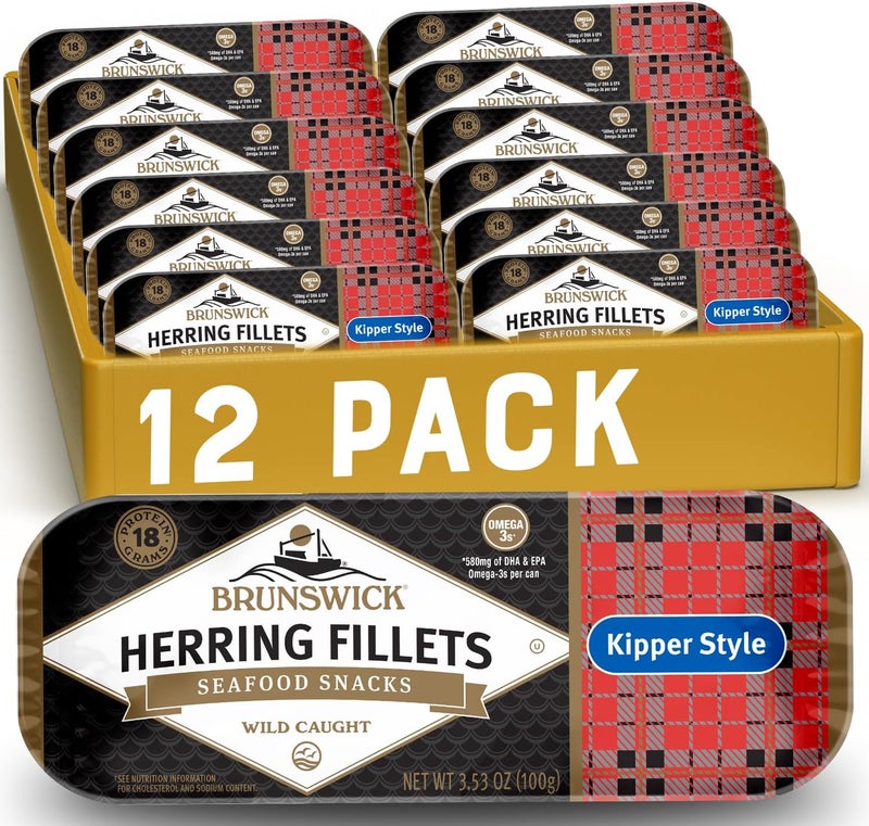 Brunswick Boneless Kipper Style Herring Fillets, 3.53 oz Can (Pack of 12) - High Protein, Gluten Free, Keto Friendly Seafood Snacks - Image 1