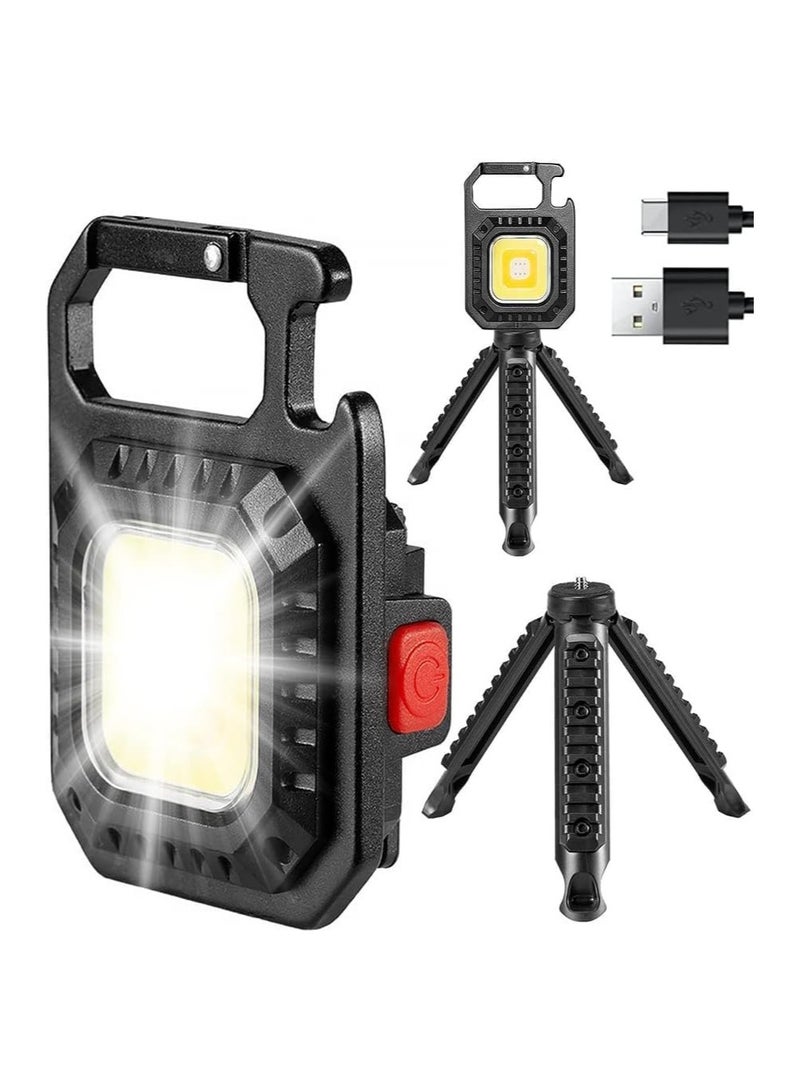 COB Rechargeable Portable Keychain LED Flashlight - 7 Different Light Modes Portable Night Light Bottle Opener with Tripod Stand Folding Bracket & Magnetic Base Mini 800LM Emergency Light  - Image 1