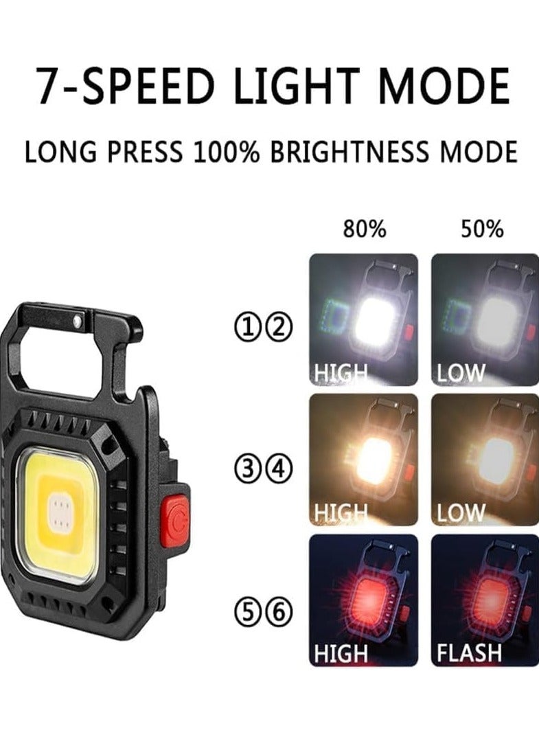 COB Rechargeable Portable Keychain LED Flashlight - 7 Different Light Modes Portable Night Light Bottle Opener with Tripod Stand Folding Bracket & Magnetic Base Mini 800LM Emergency Light  - Image 2