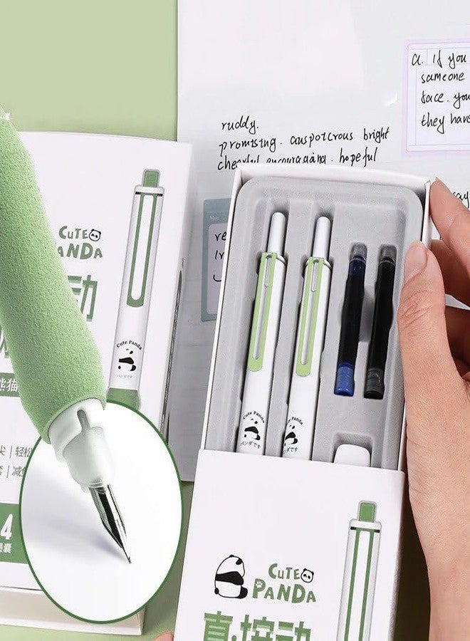 Krifa Enterprise Press Fountain Pen for Students – 2 Pcs Refillable Click Fountain Pen Set with 6 Ink Refills | Lightweight Panda Design | Smooth Writing Pen for School, College & Office Use - Image 5