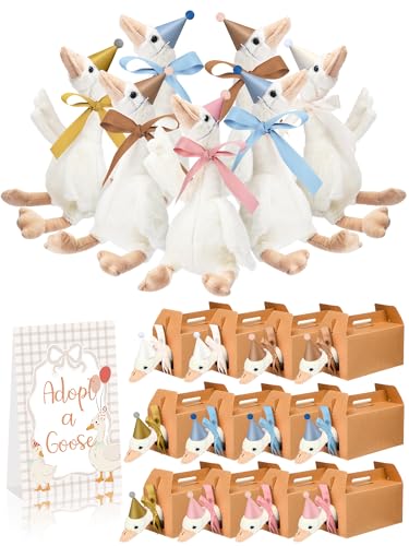 Halloscume 12 Set One Silly Goose Shower Party Supplies Swan Animal Plush and Mini Morandi Birthday Party Hats with Satin Ribbon Bow for Adopt a Goose Birthday Gift - Image 1
