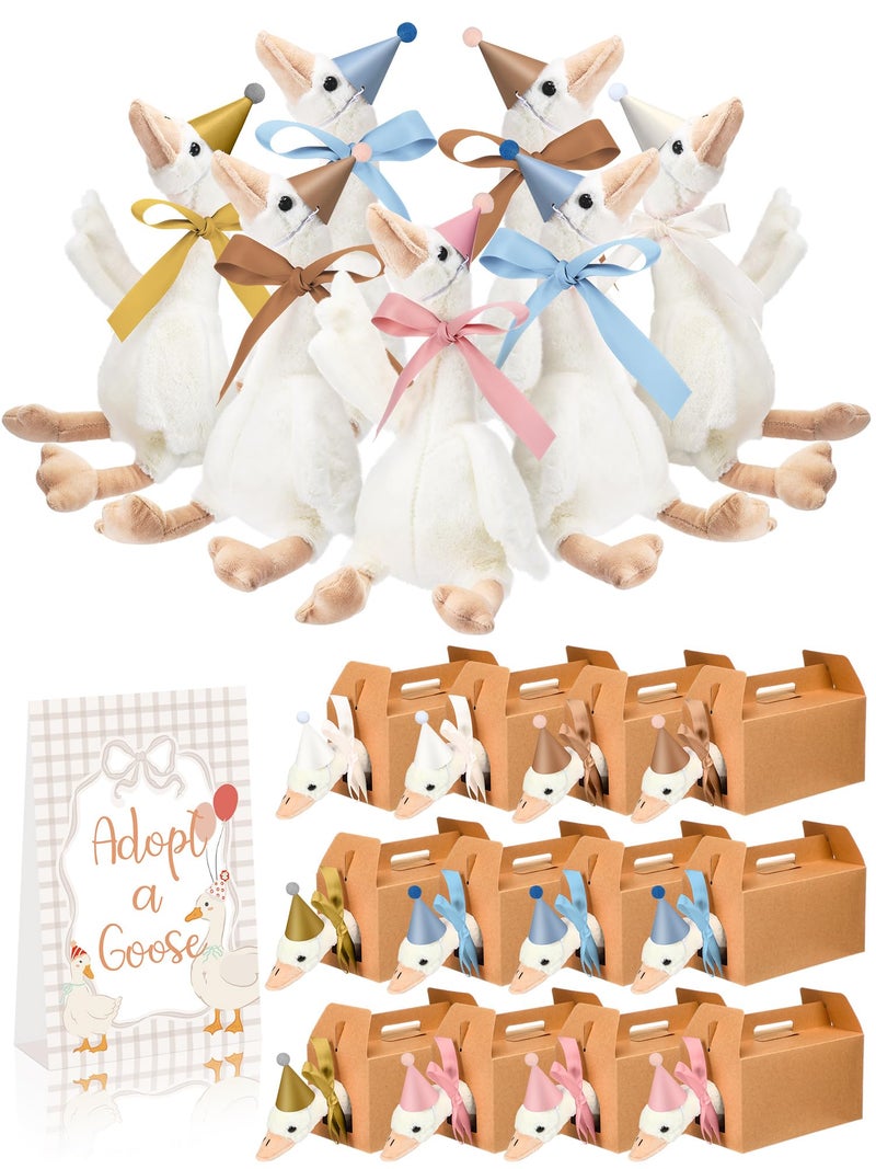 Halloscume 12 Set One Silly Goose Shower Party Supplies Swan Animal Plush and Mini Morandi Birthday Party Hats with Satin Ribbon Bow for Adopt a Goose Birthday Gift - Image 3