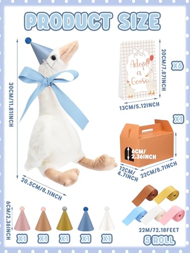 Halloscume 12 Set One Silly Goose Shower Party Supplies Swan Animal Plush and Mini Morandi Birthday Party Hats with Satin Ribbon Bow for Adopt a Goose Birthday Gift - Image 5