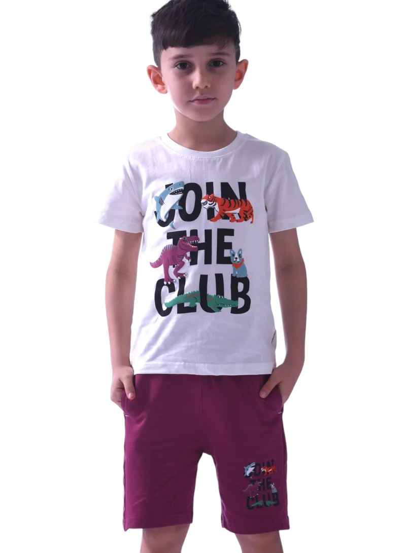 victor and jane Kids Boys 2-piece Set - T-Shirts & Shorts -Off-White and Plum (100% Cotton)