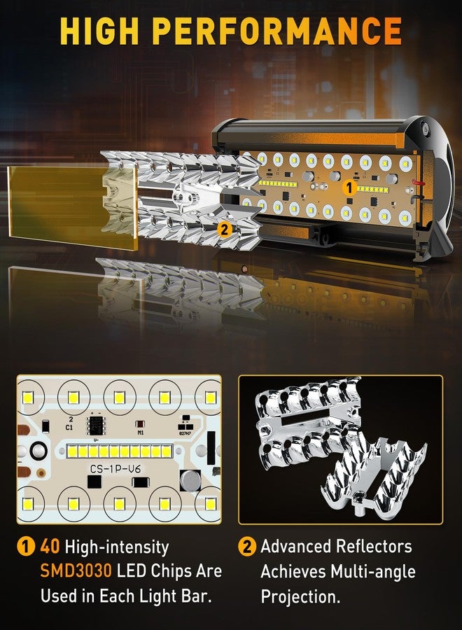NAOEVO 7 Inch Amber LED Light Bar, 240W 24,000LM Offroad Fog/Driving Lights LED Pods with 2 Leads Wiring Harness Kit, Spot & Flood Work for Truck Boat UTV ATV, 2-Pack (Amber) - Image 3