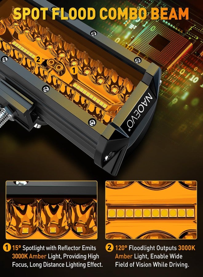 NAOEVO 7 Inch Amber LED Light Bar, 240W 24,000LM Offroad Fog/Driving Lights LED Pods with 2 Leads Wiring Harness Kit, Spot & Flood Work for Truck Boat UTV ATV, 2-Pack (Amber) - Image 4