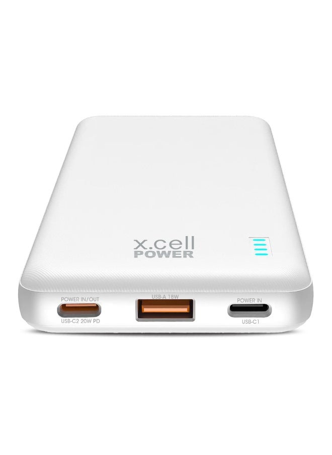 Xcell Xcell 10,000mAh Power Bank | 20W USB-C PD + 18W USB-A | Dual Input Charging | Compact Portable Power Station | iPhone, Samsung Galaxy, MacBook Air, iPad Pro Compatible | 36 Hours Power - White  - Image 1