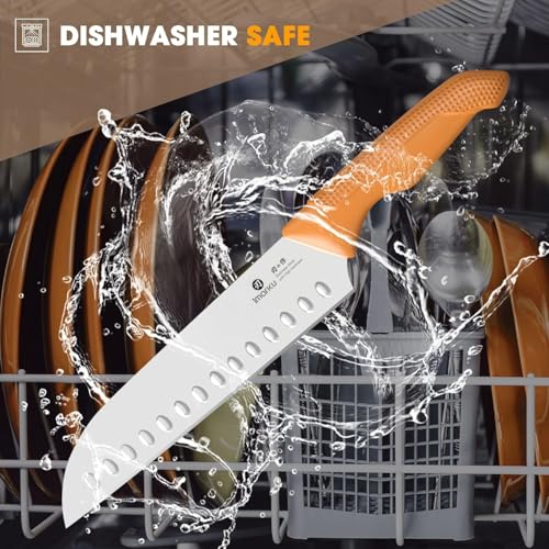 imarku® Knife Set, Sharp Block Knife Set with Built-in Sharpener, Japanese Stainless Steel with Non-Slip Ergonomic Handle, Dishwasher Safe, Kitchen Gift for Man Woman, Best For Home gift, Burnt Orange - Image 4